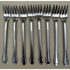 Set Of 8 Gorham Calais Seafood Cocktail Forks Stainless Steel Elegant Design